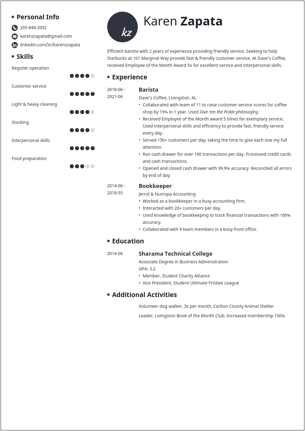 Skills To List On Resume For Starbucks