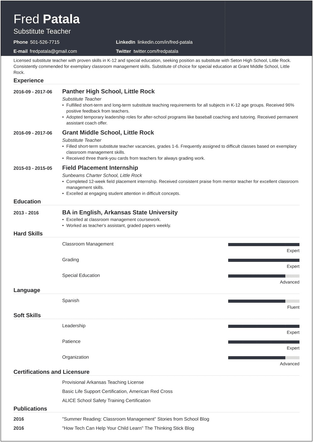 Skills To List On Resume For Substitute Teacher