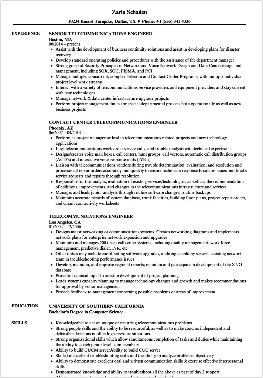 Skills To List On Resume For Telecommunications