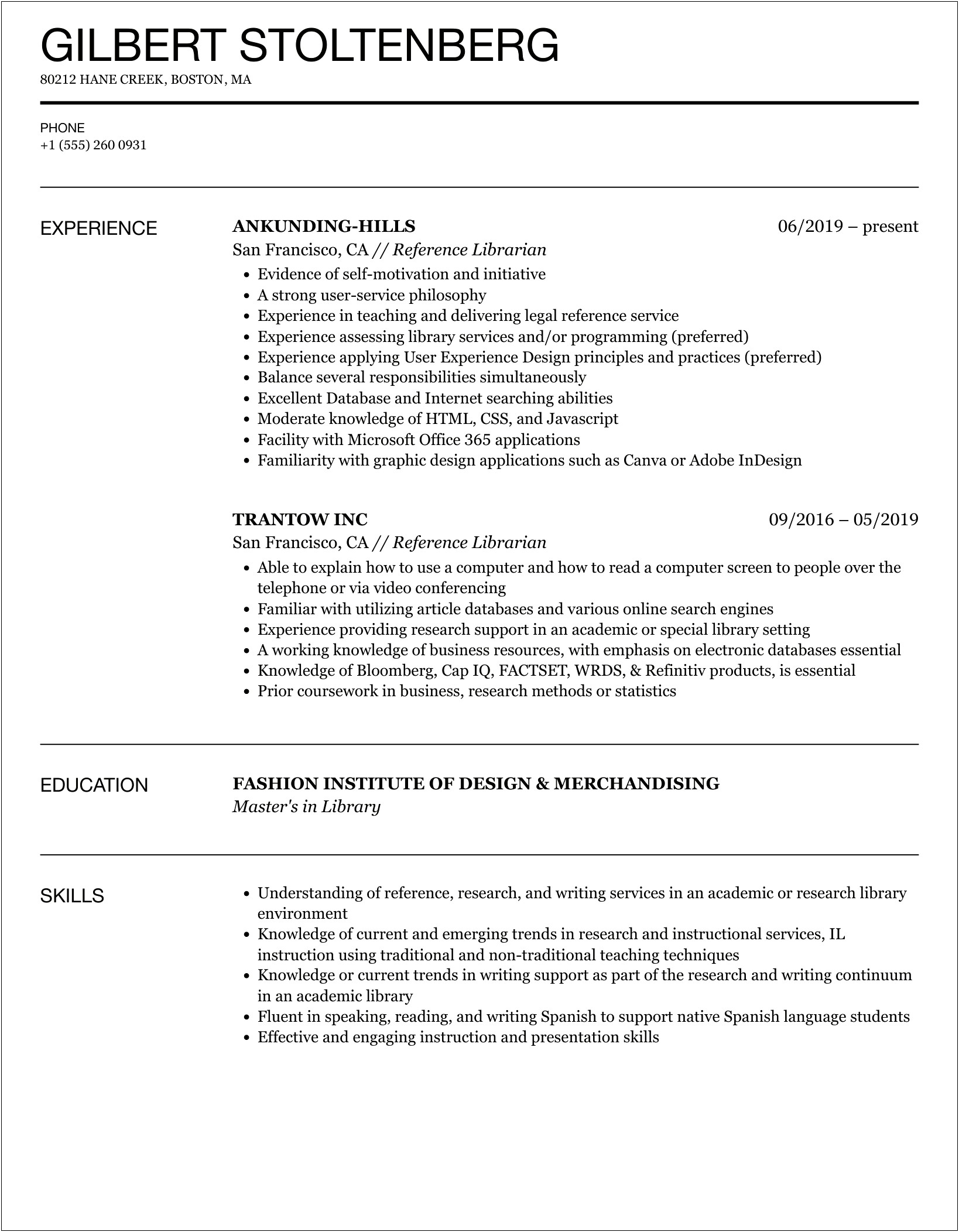 Skills To Mention On Librarian Resume