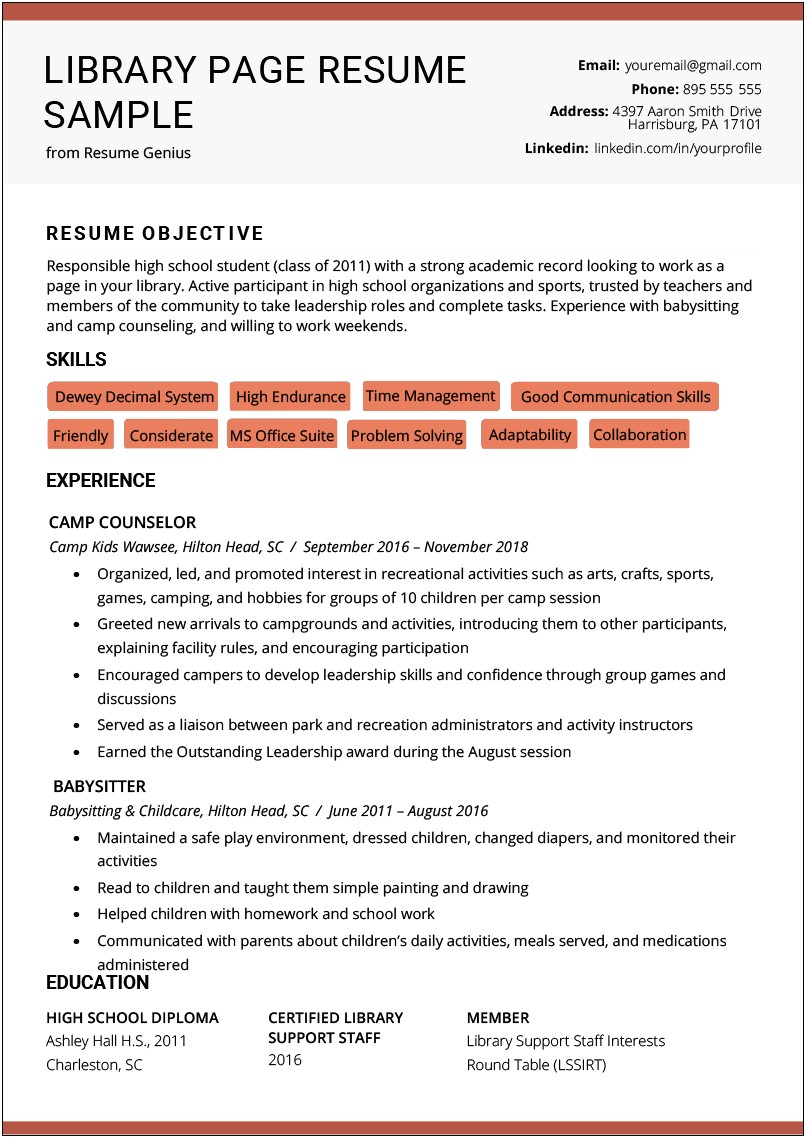 Skills To Mention On Library Resume