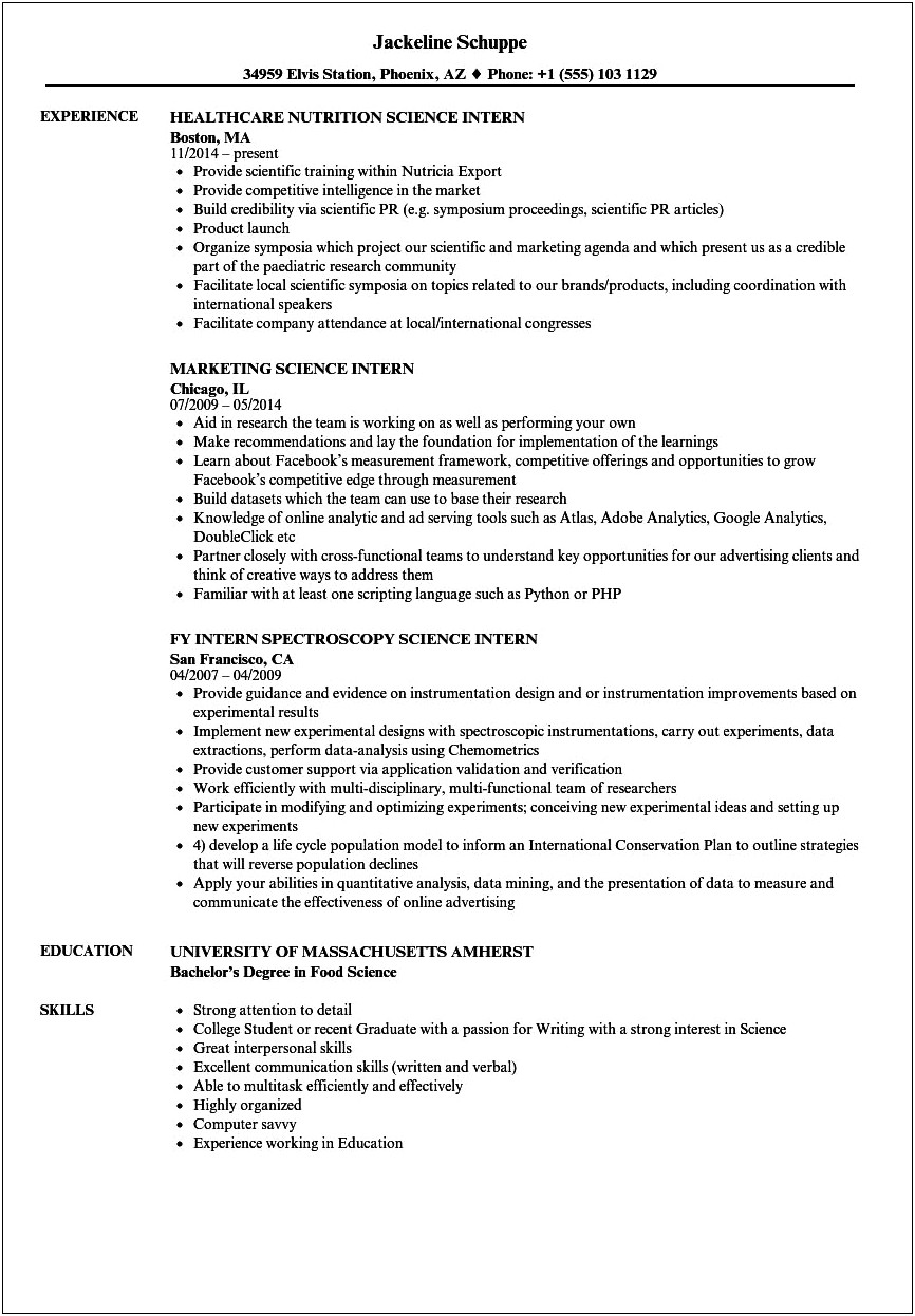 Skills To Put In Resume Science