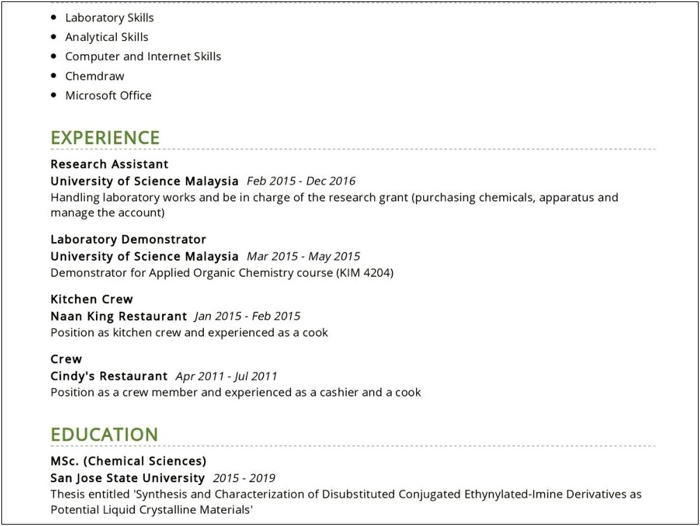 Skills To Put On Resume For Chemist