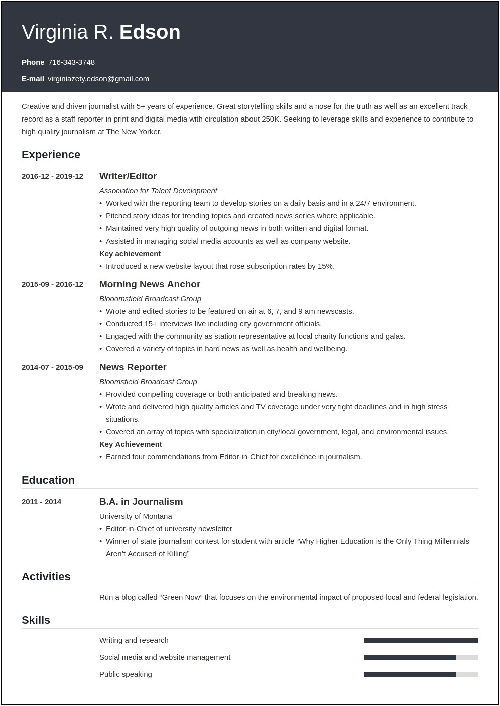 Skills To Put On Resume For Journalism