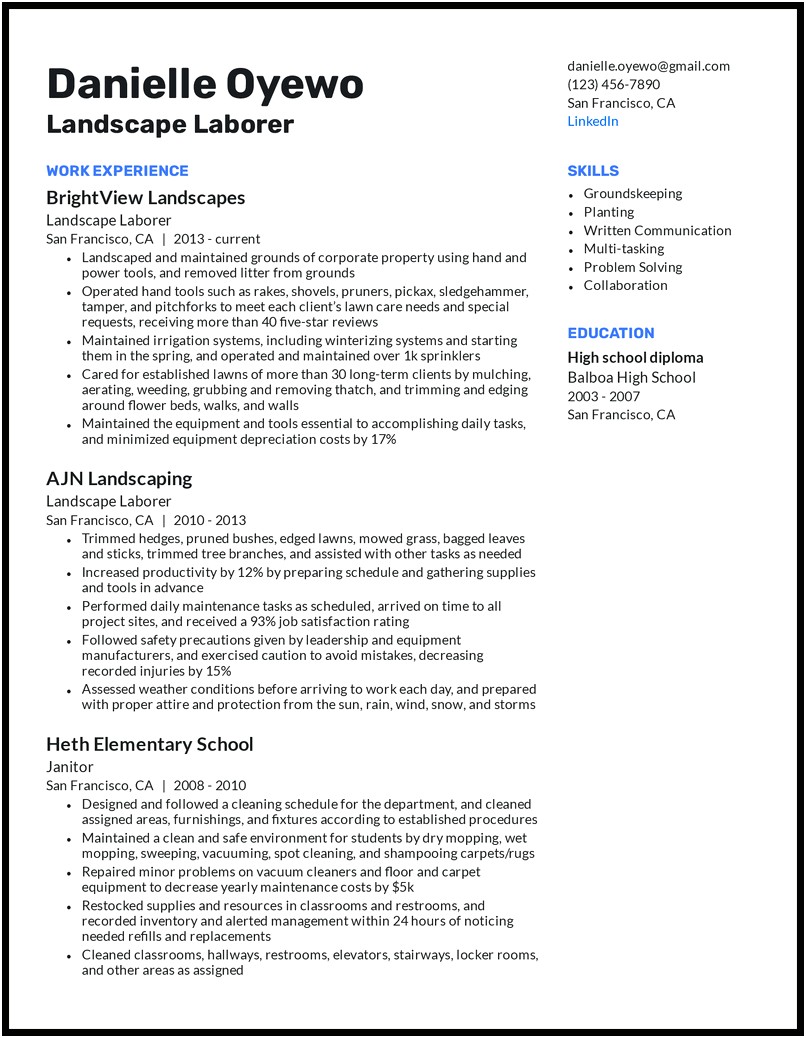 Skills To Put On Resume For Landscaping