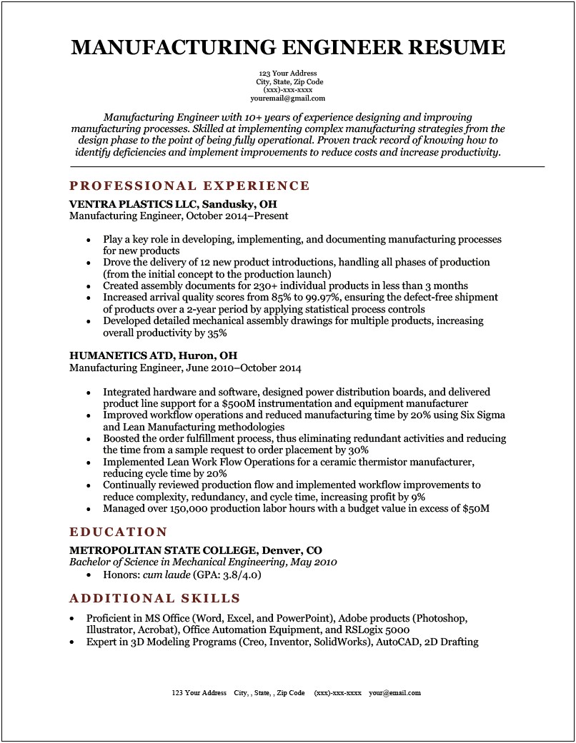 Skills To Put On Resume For Mechanical Engineer