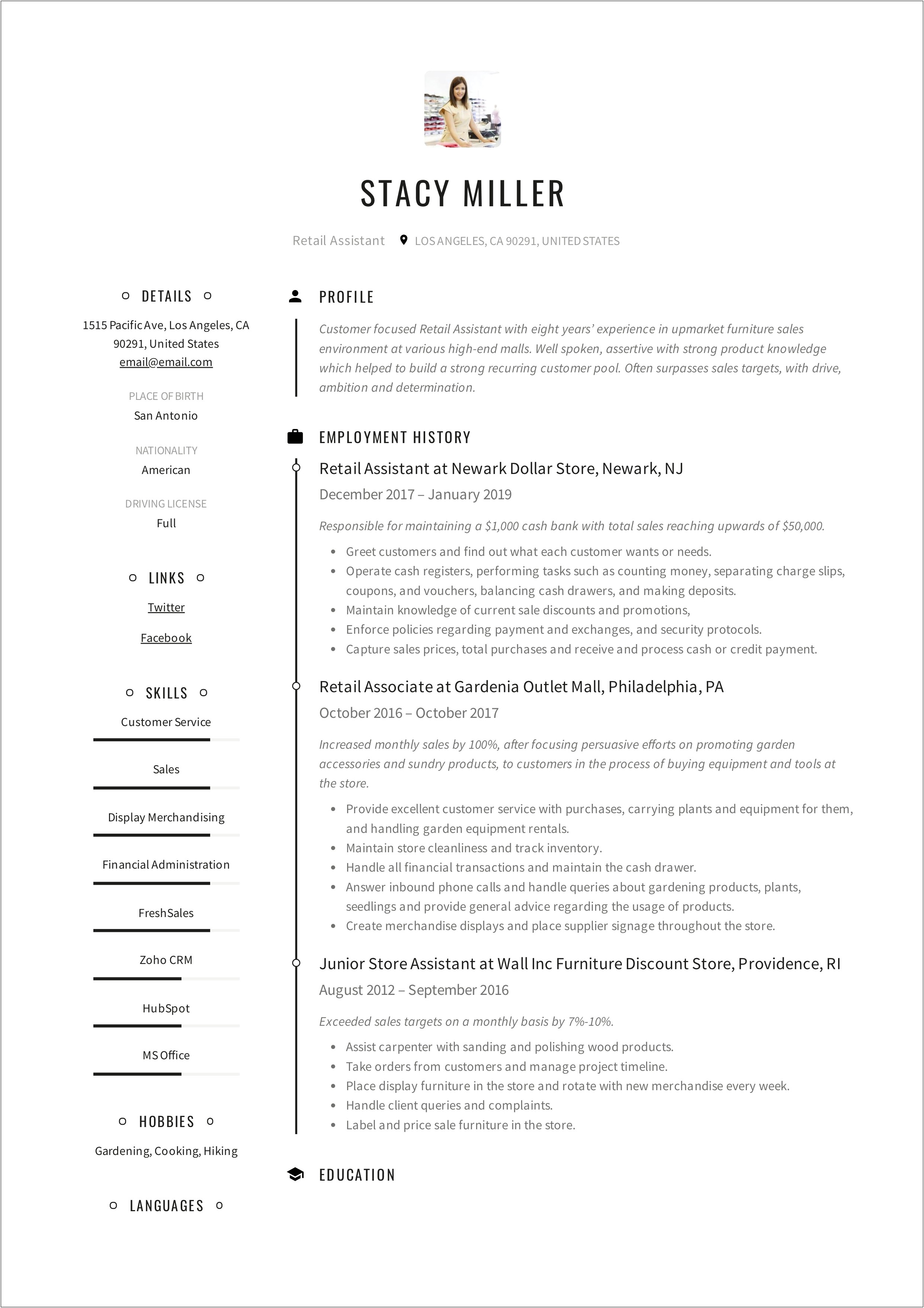 Skills To Put On Resume For Retail Sales