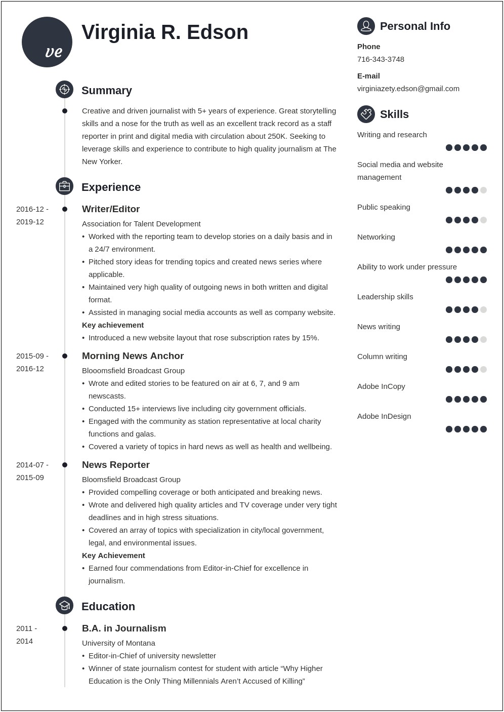 Skills To Put On Resume Journalism And Communications