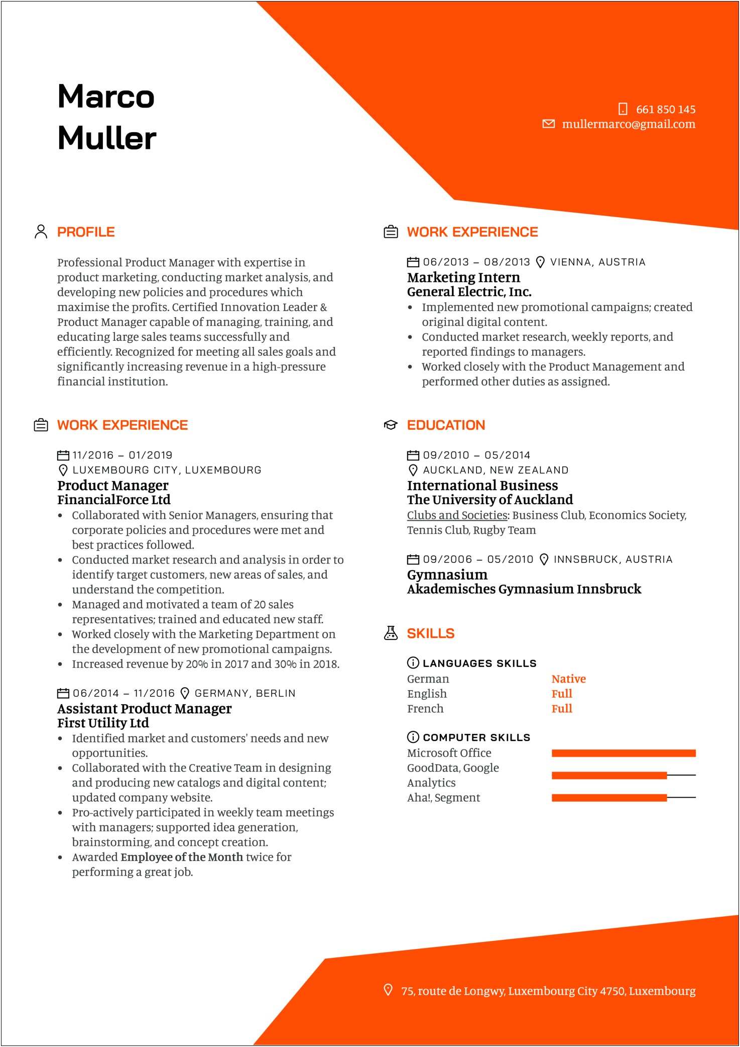 Smaple Entry Level Product Manager Resume