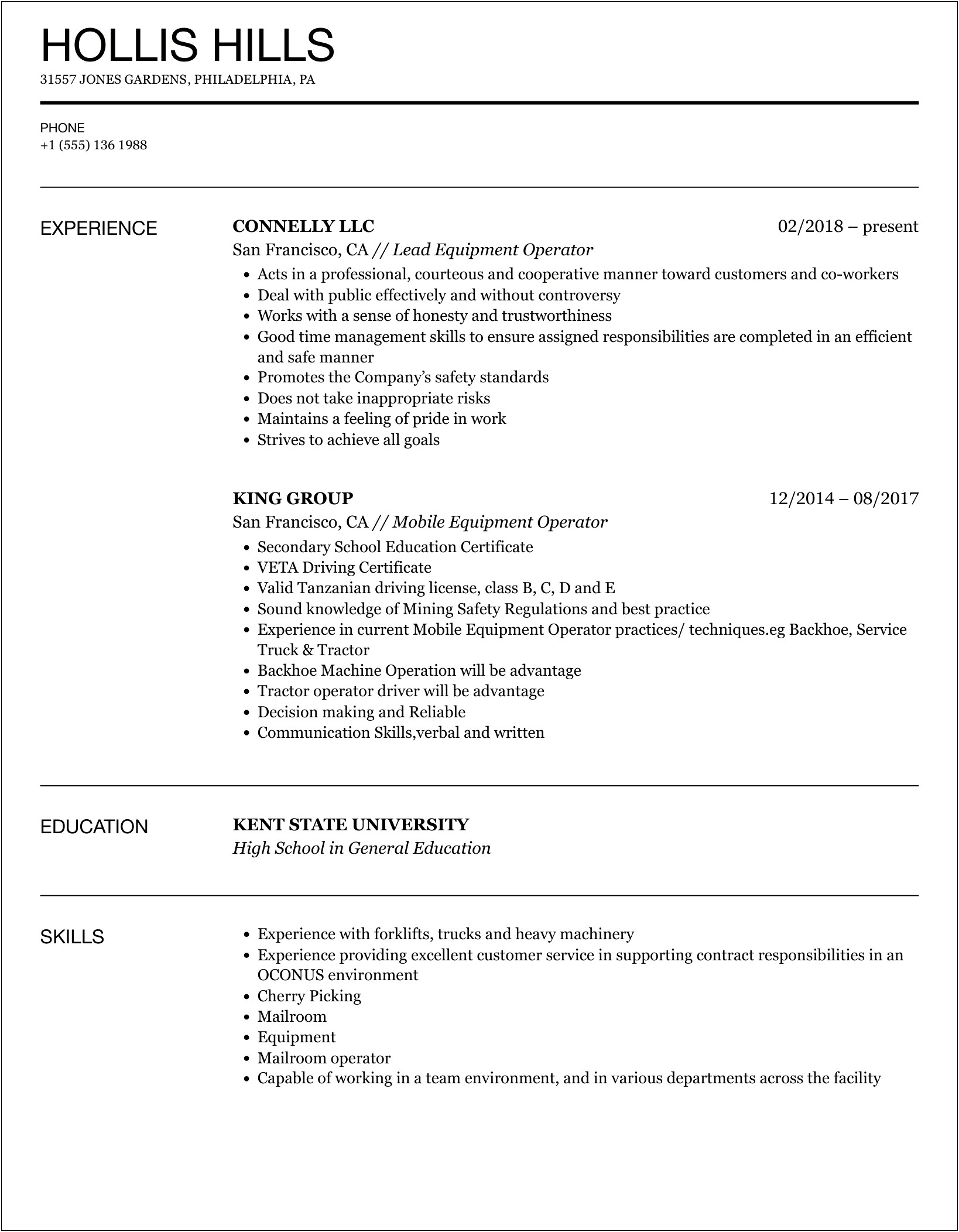 Snow Plow Operator Job Description Resume