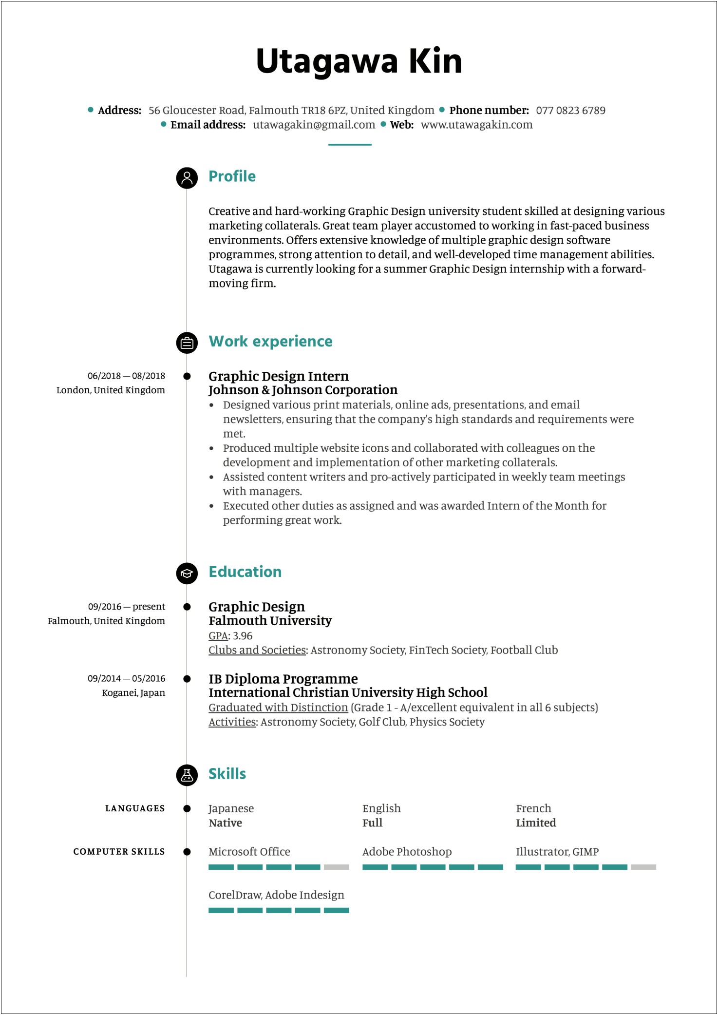 Social Media Design Intern Resume Example