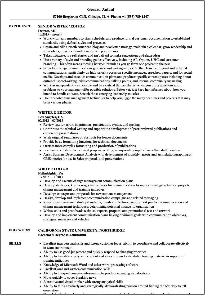 Social Media Editor Resume Job Description