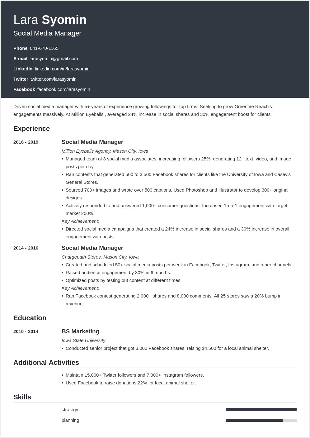 Social Media Manager Job Description For Resume