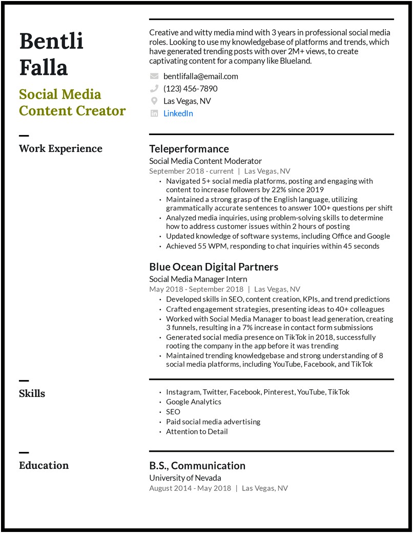 Social Media Manger Job Description For Resume