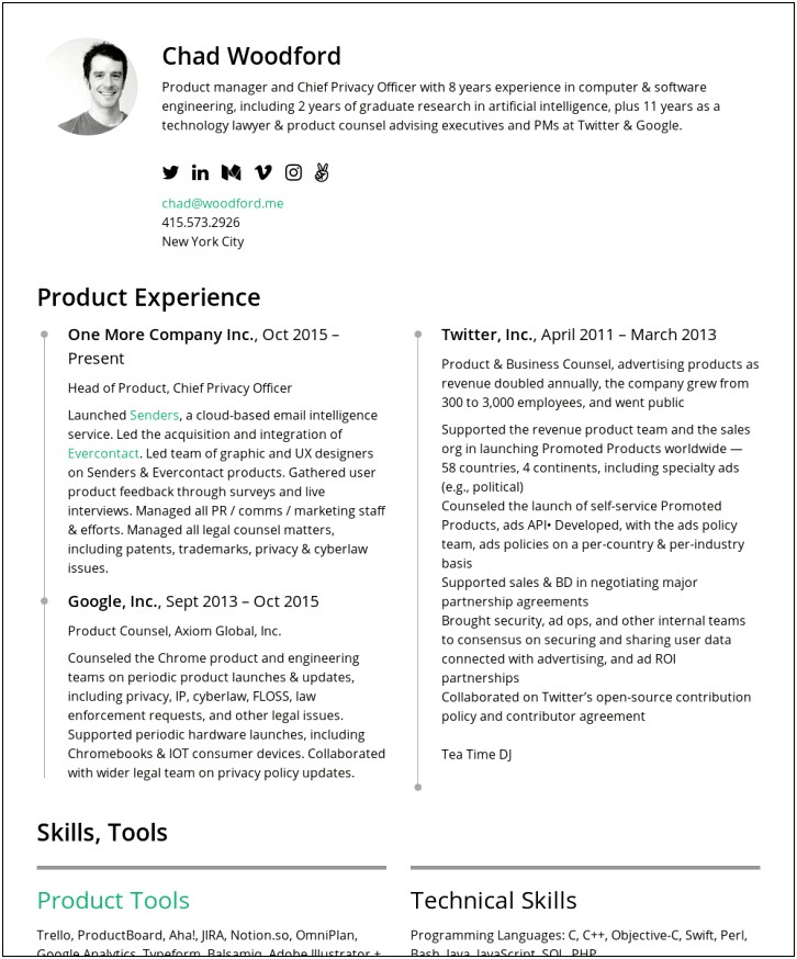 Software Developer To Product Manager Resume