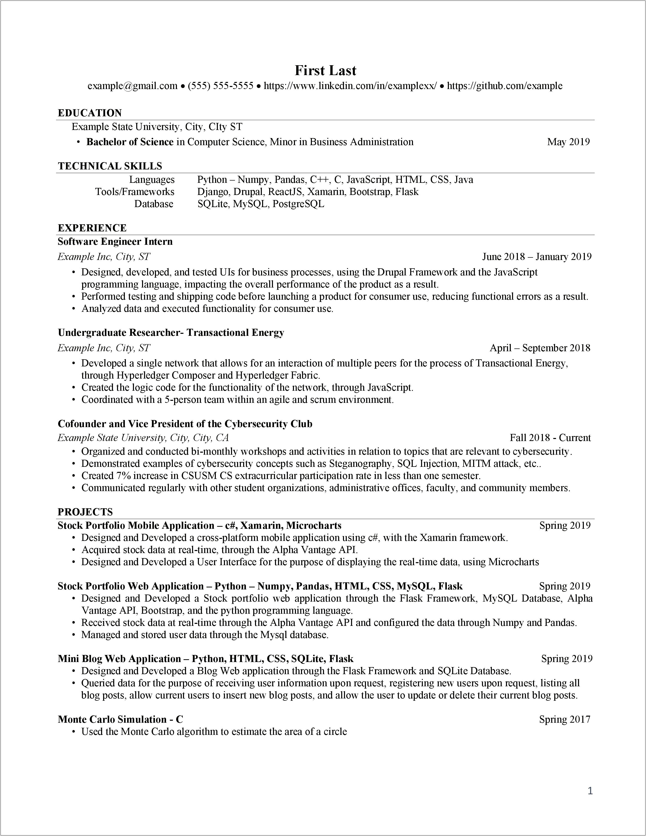 Software Engineer Fresh Graduate Resume Objective