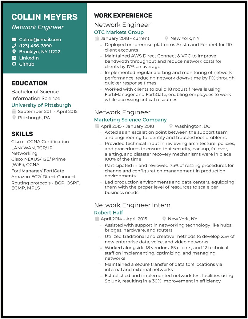 Software Engineer With Networking Experience Resume