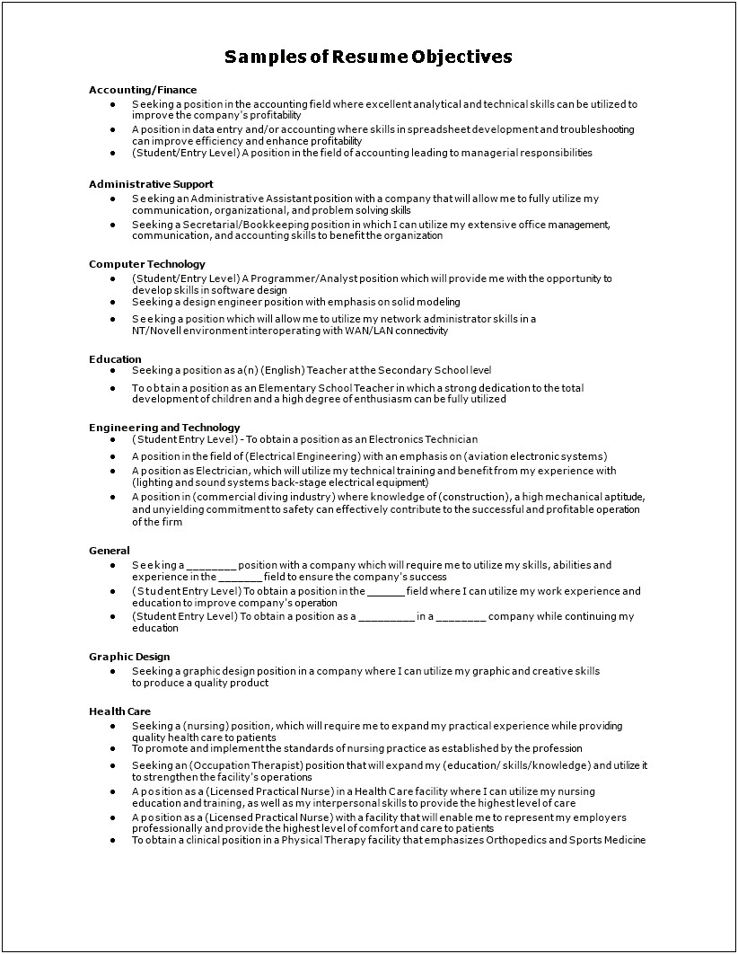 Software Entry Level Resume Objective Examples