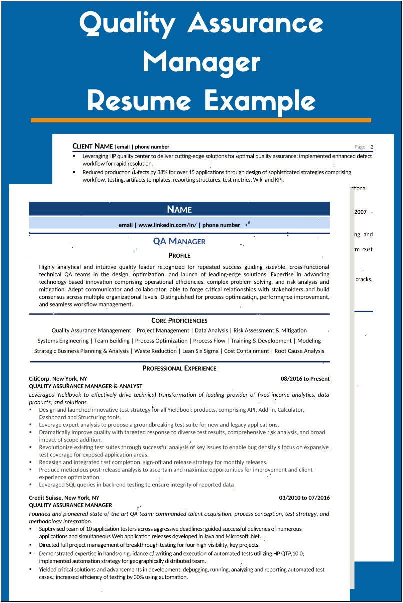 Software Quality Assurance Manager Resume Sample