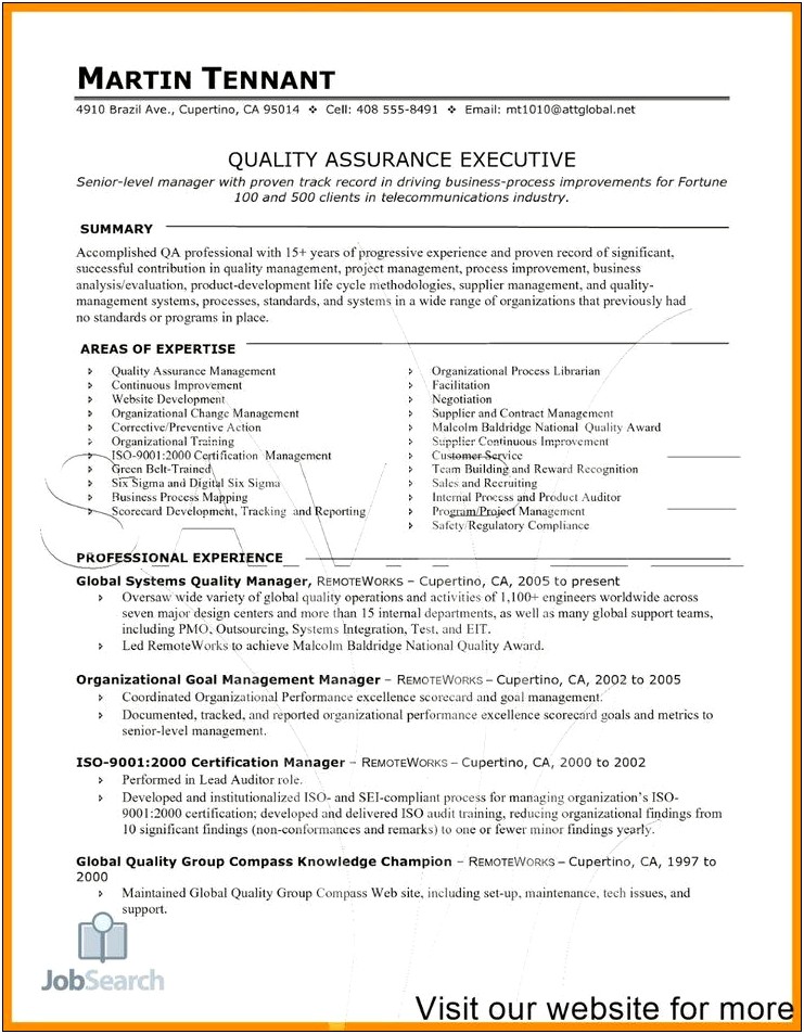Software Quality Assurance Resume Objective Sample