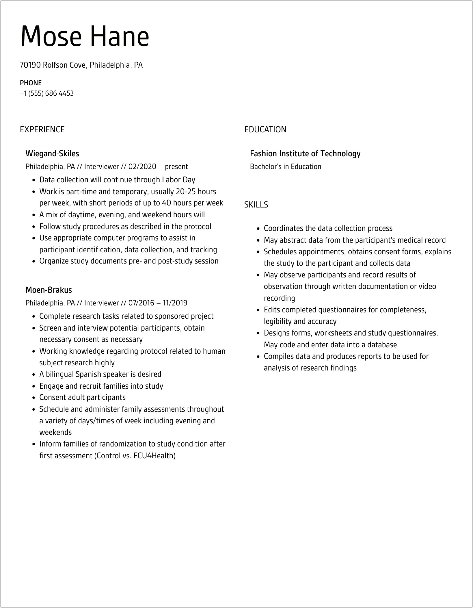 Some Experience Conducting Interview List On Resume