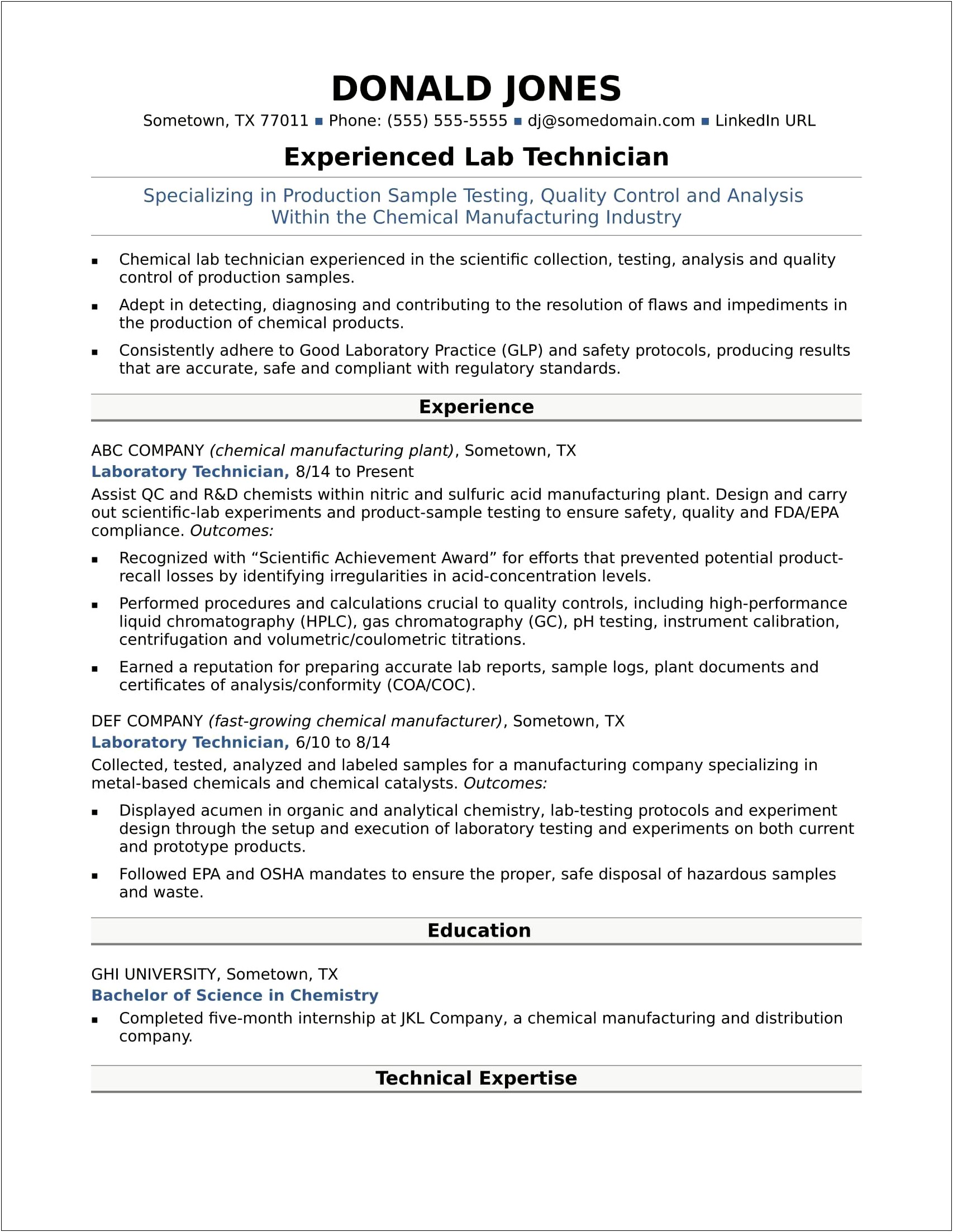 Some Resume Objectives Of A Medical Lab Technician