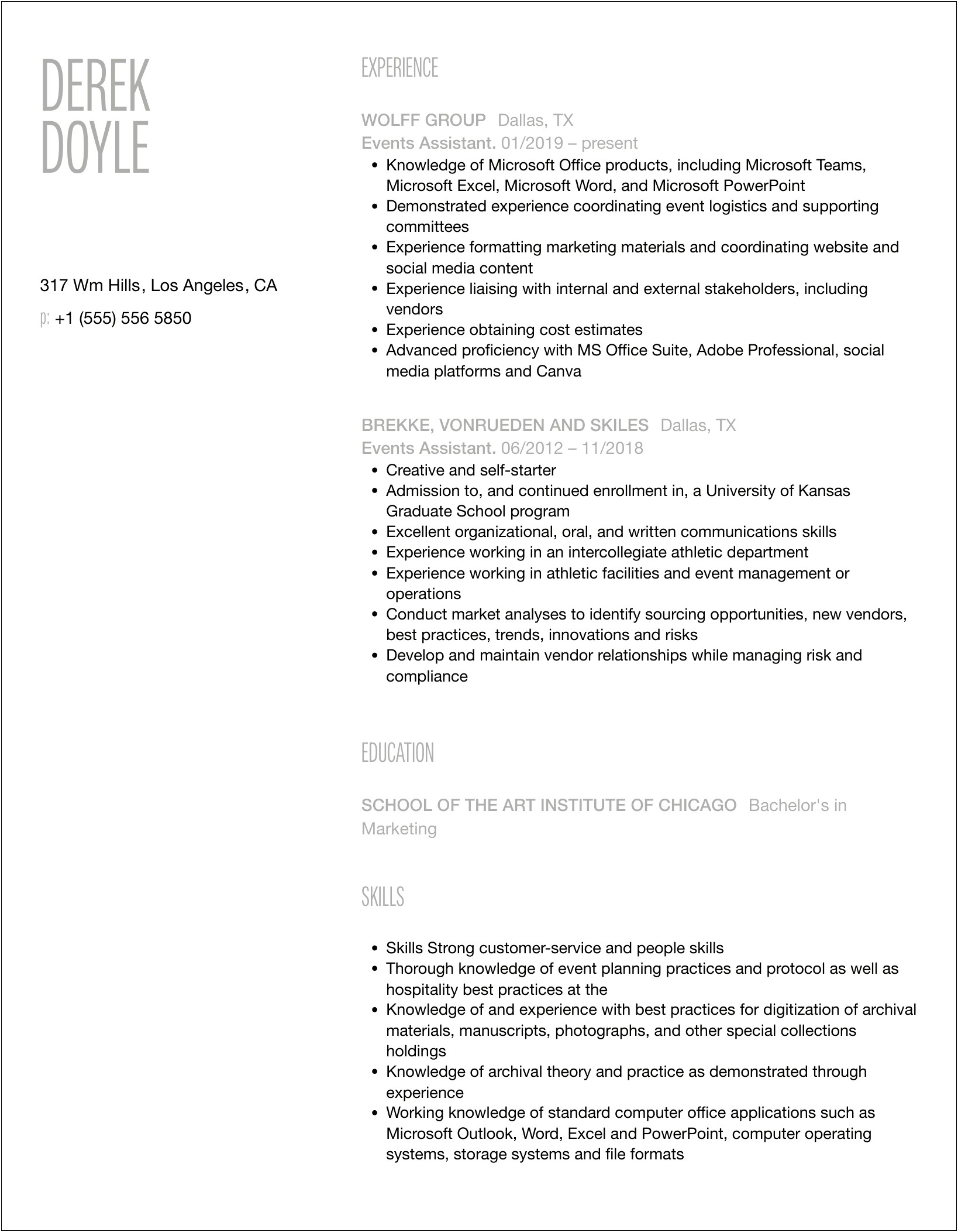 Special Events Office Assistant Resume Objective