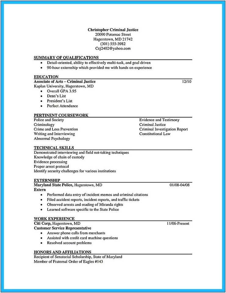 Special Skills For Criminal Justice Resume