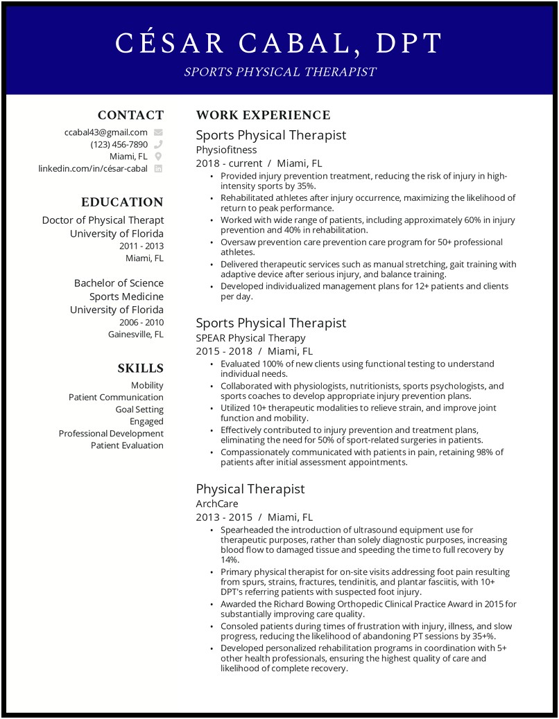 Special Skills For Physical Therapist Resume