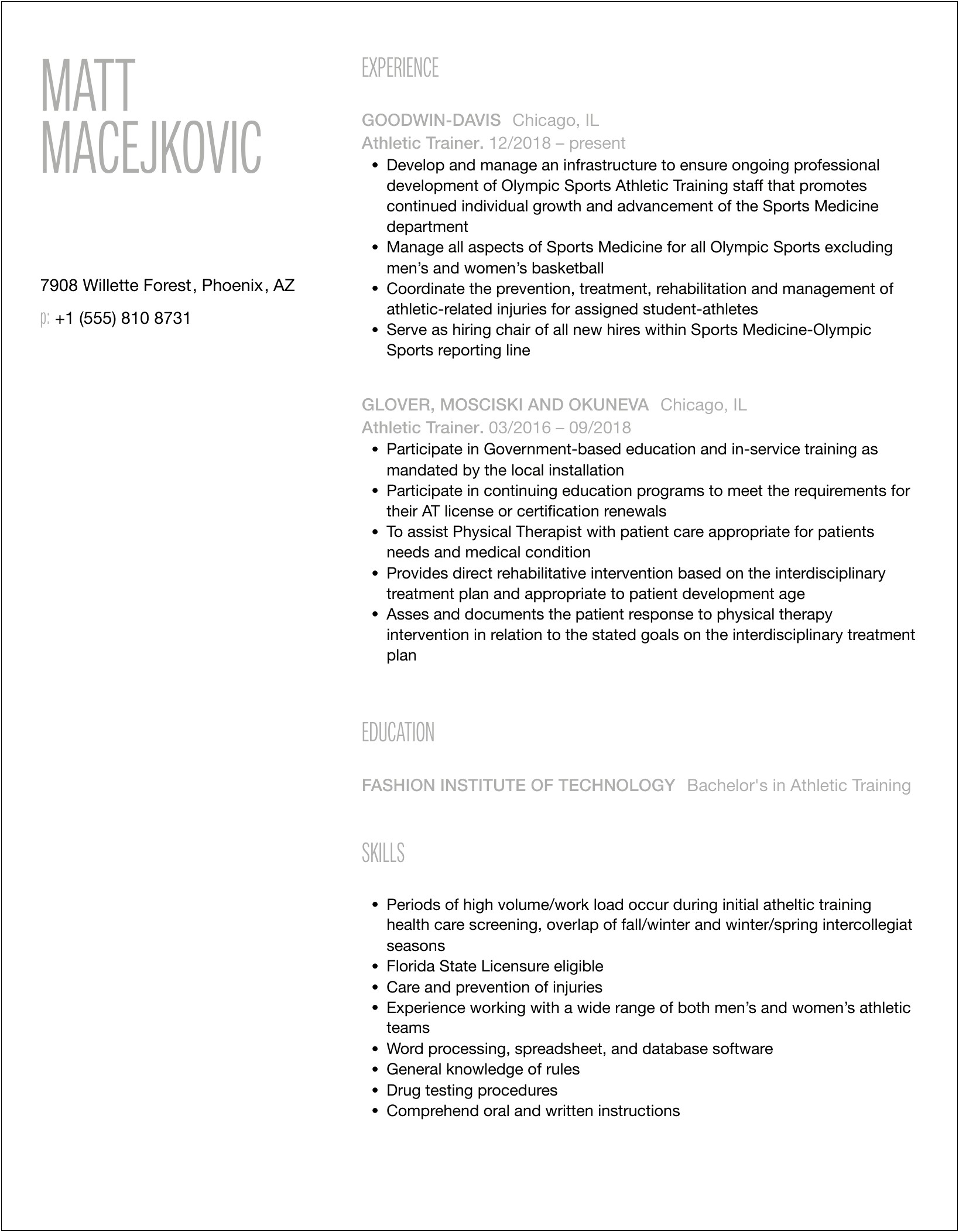 Sports Medicine Injury Evaluation Examples For Resume