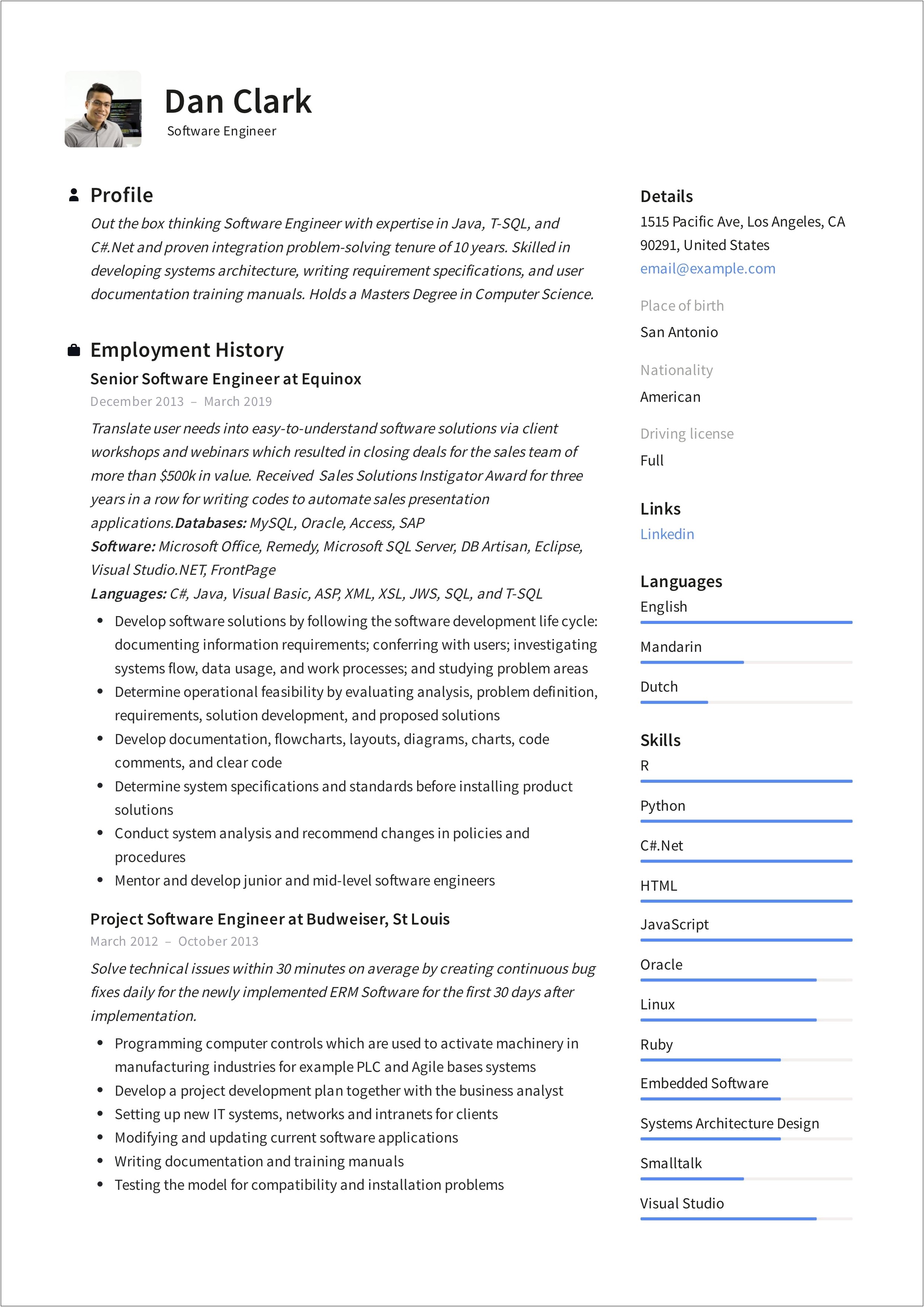 Springboot Roles And Reponsible Sample Resumes