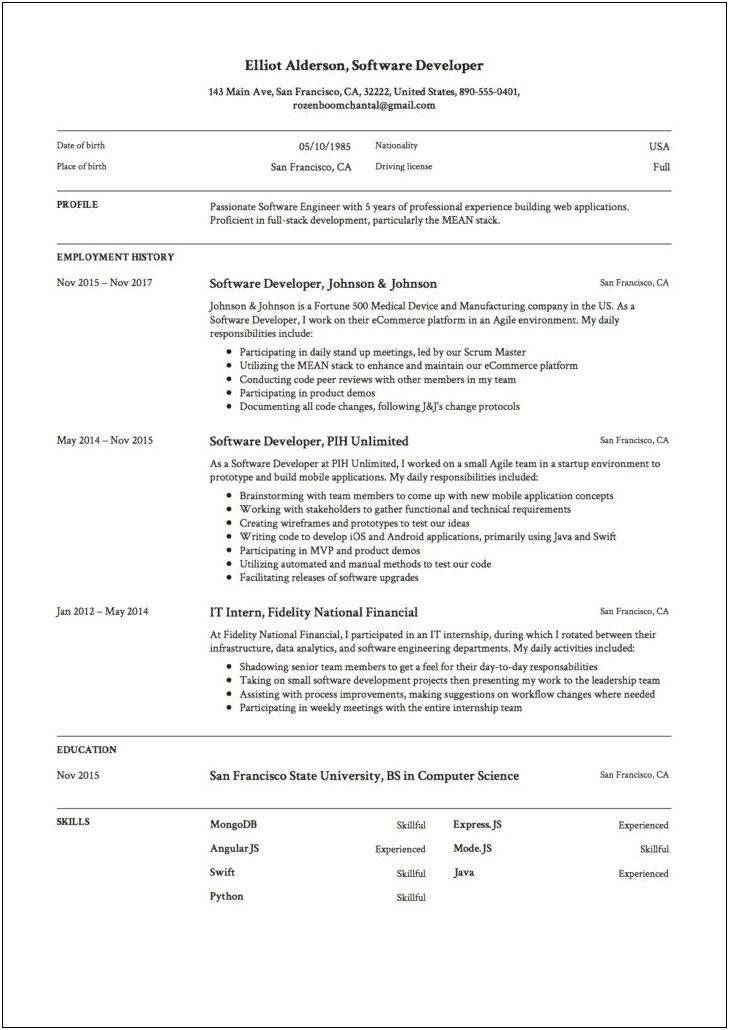 Sql Developer Resume 2 Years Experience Pdf