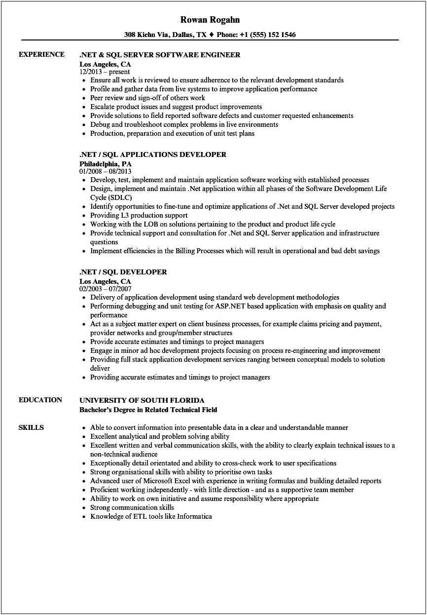 Sql Server Developer Resume 4 Years Experience