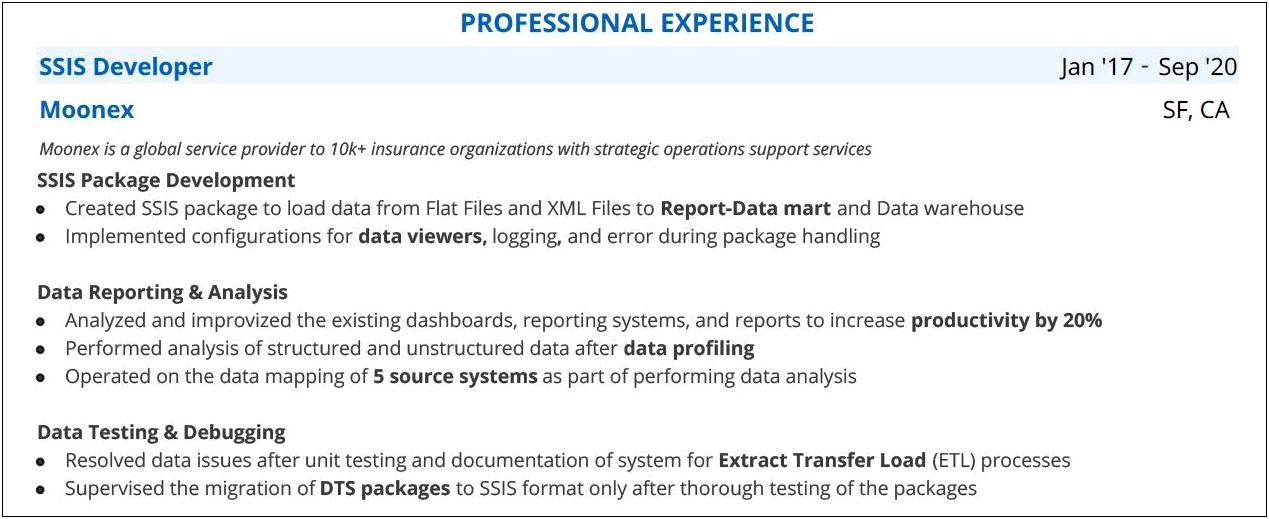 Sql Ssis Resume For 3 Year Experience