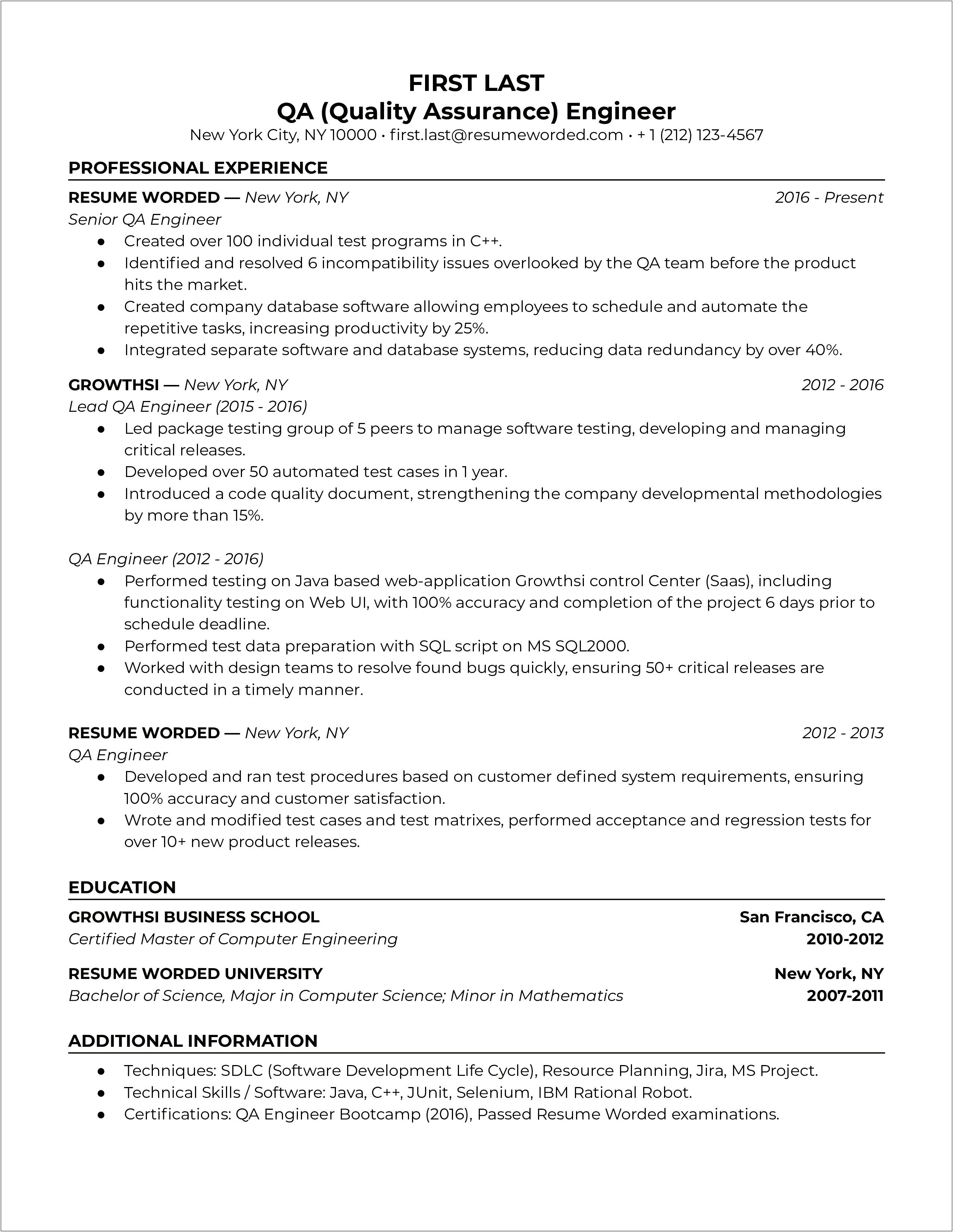 Sql Statements Testing Qa Resume Sample