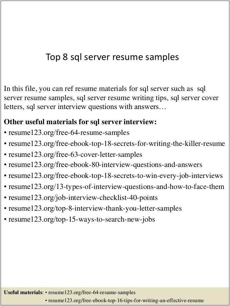 Sql Upgrade And Server Upgrade Resume Samples