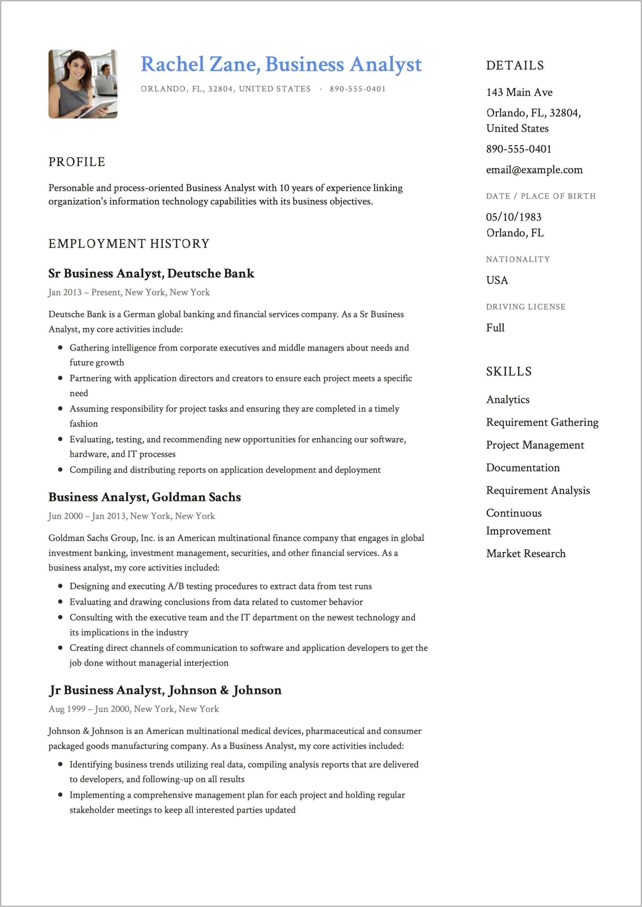 Sr Business Applications Analyst Resume Sample