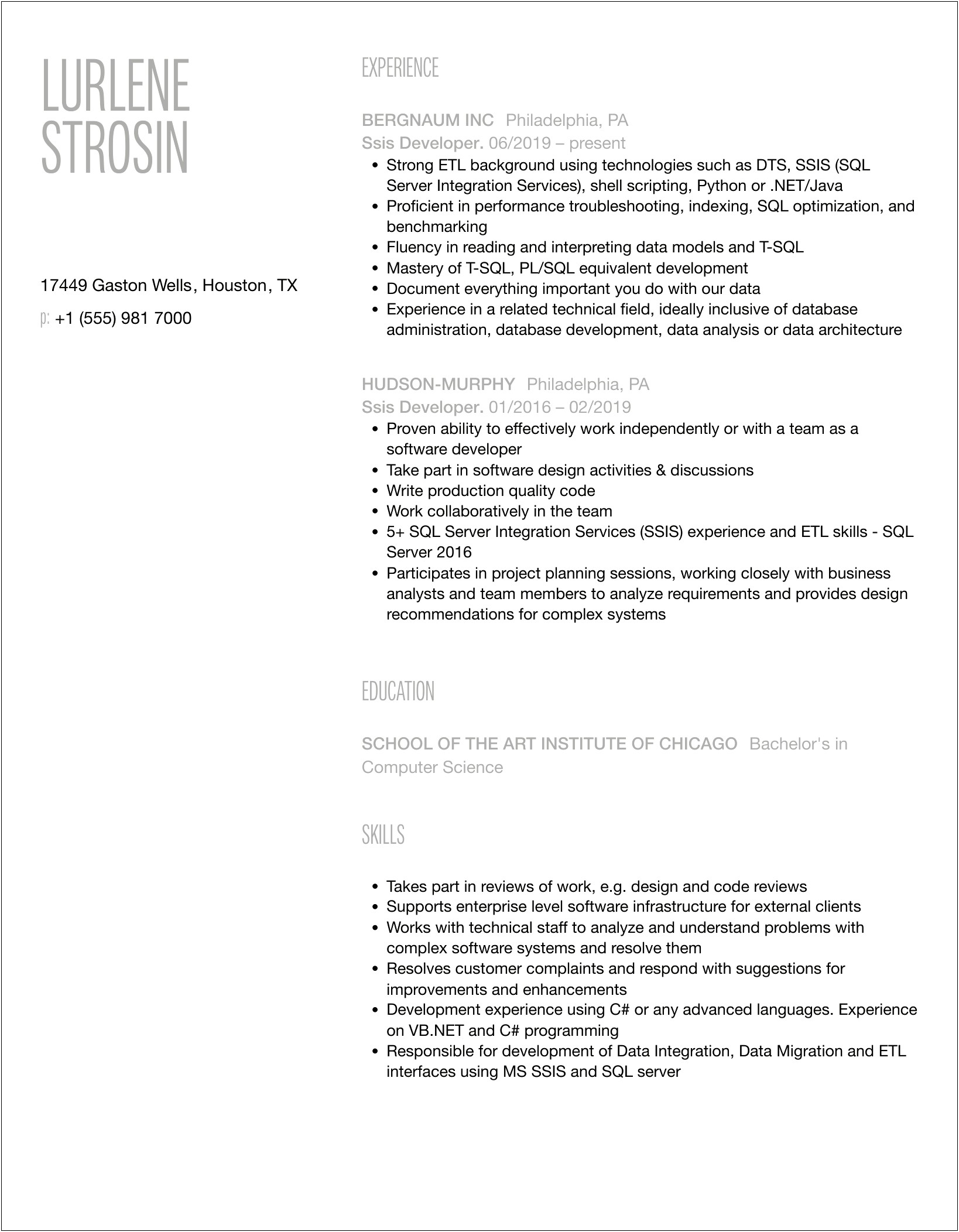 Ssis Resume For 3 Years Experience