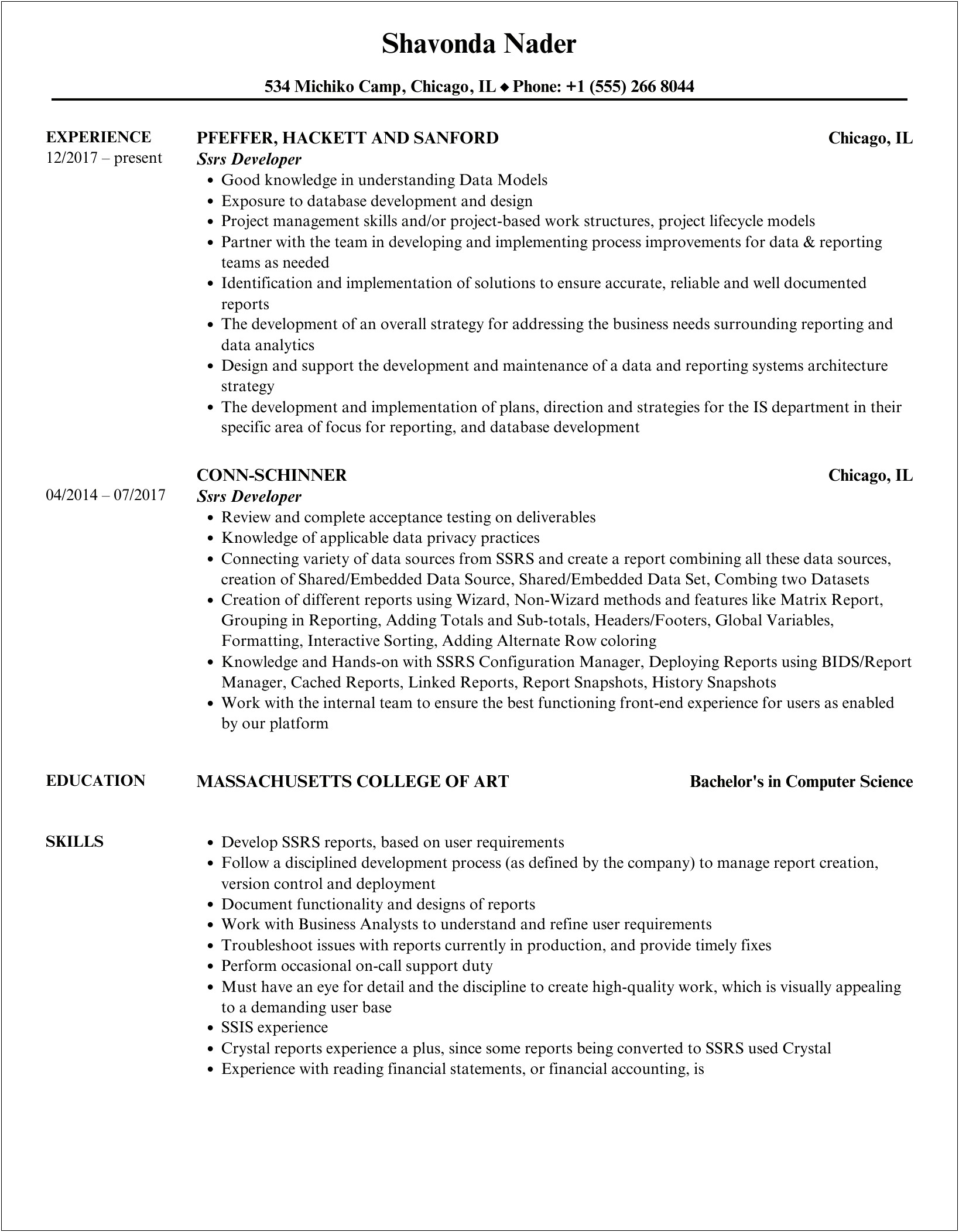 Ssrs Resume For 2 Years Experience