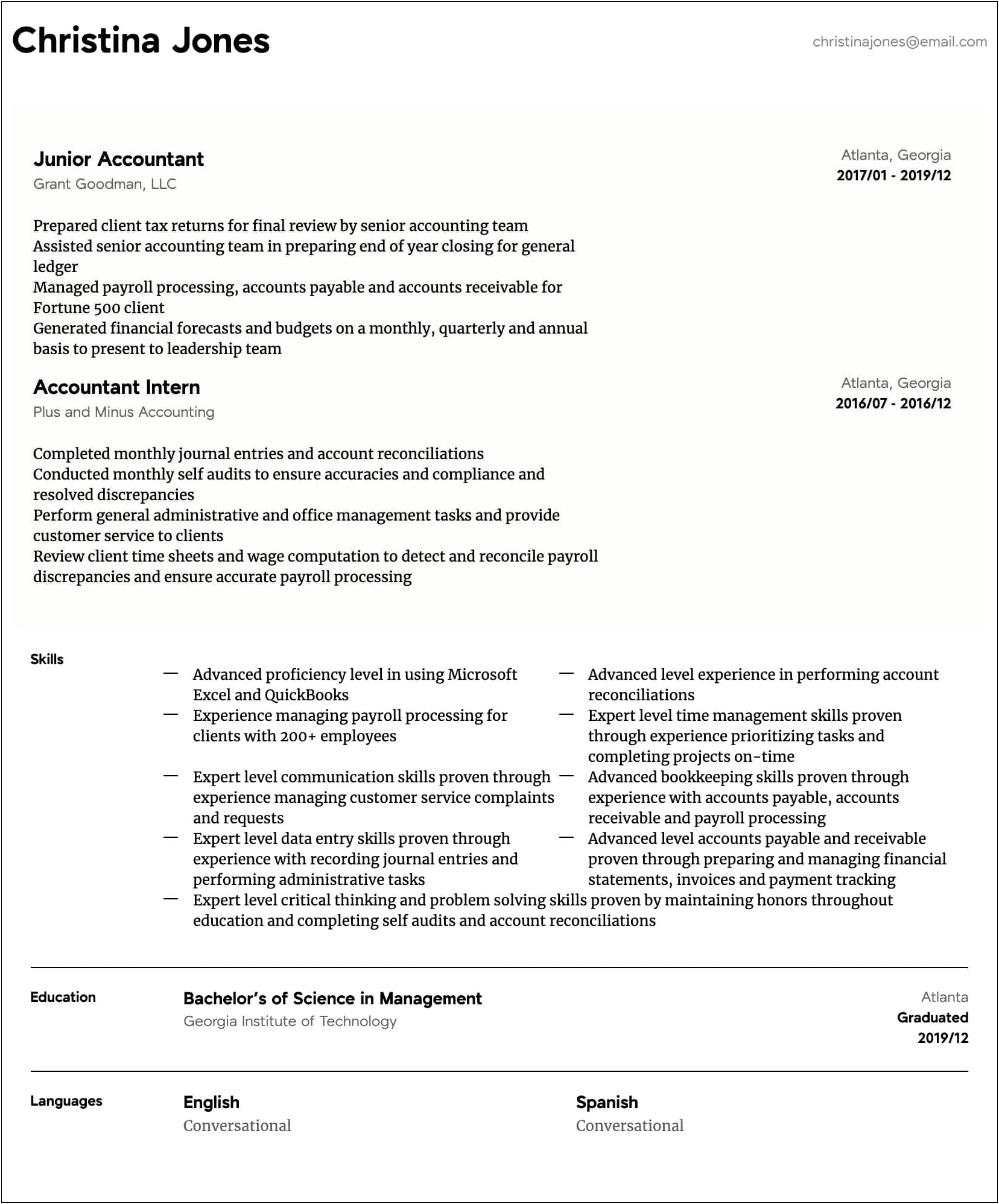 Staff Accountant Resume Template Google Sheet