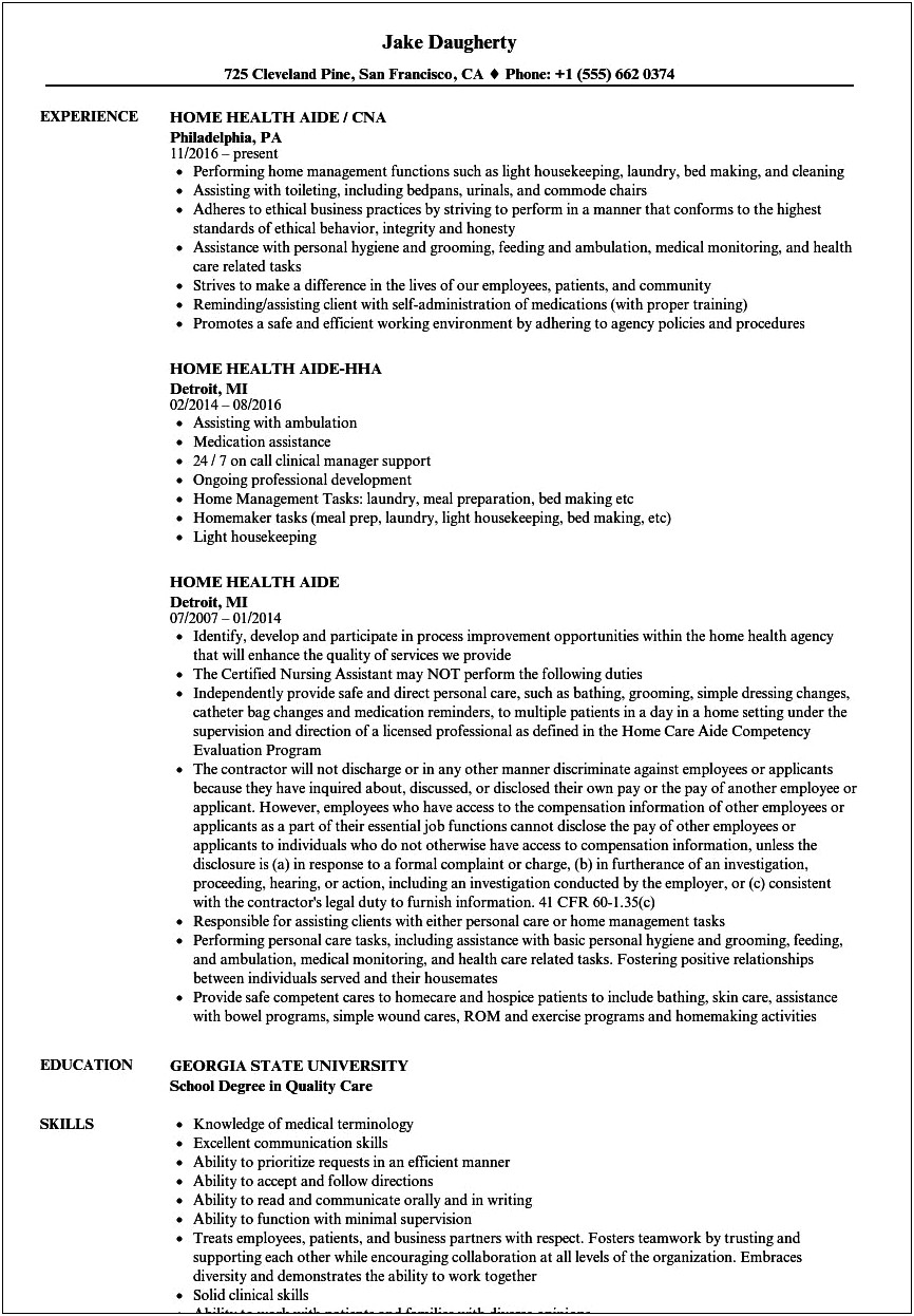 State Tested Nursing Assistant Resume Sample