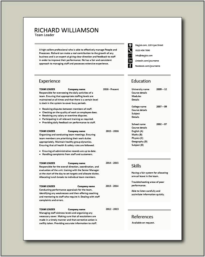 Statements Of Leadership Examples In Resume