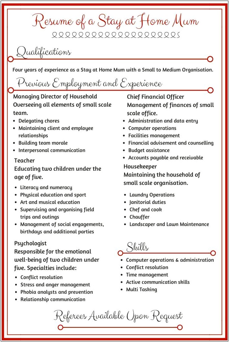 Stay At Home Dad Job Description Resume