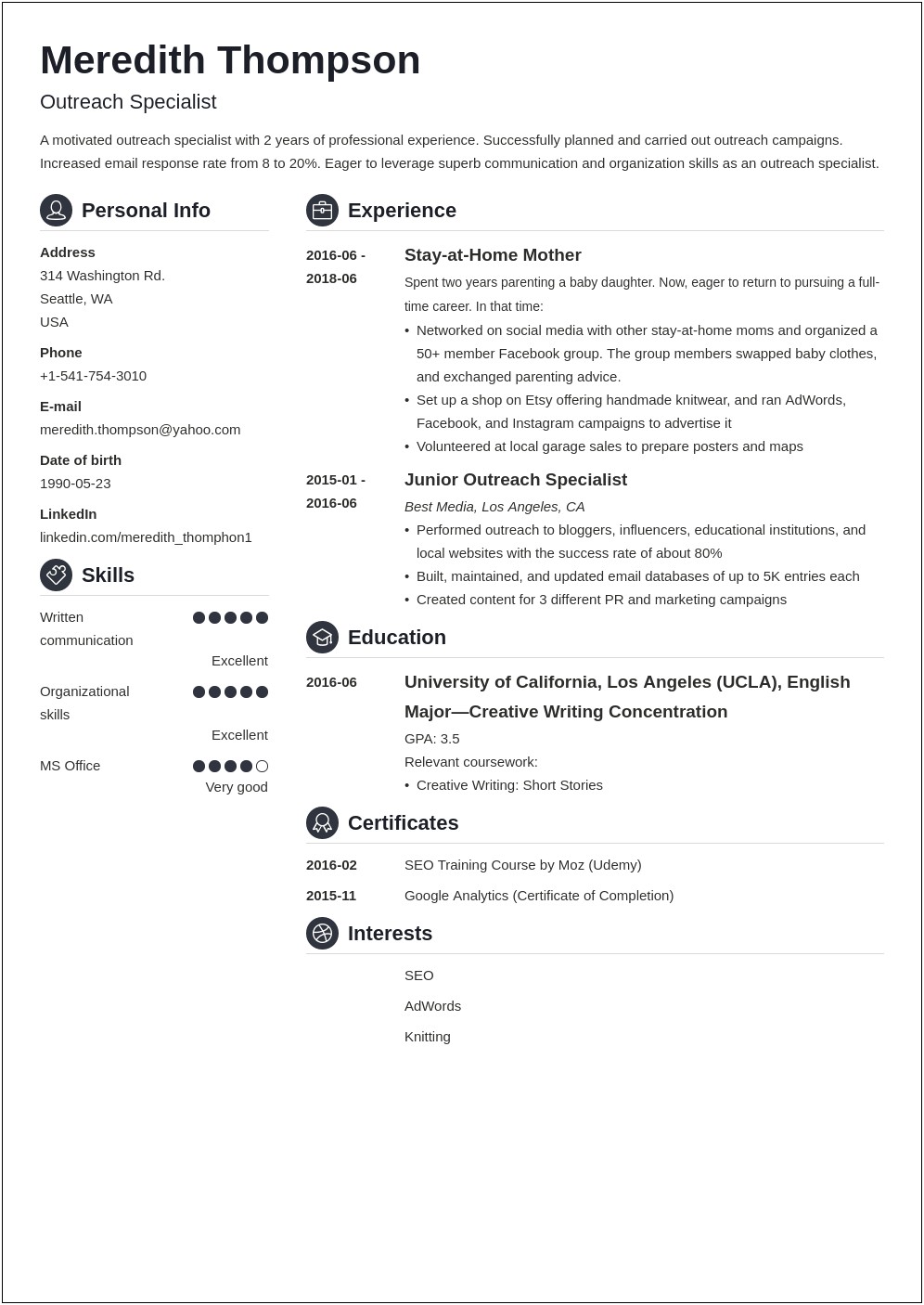 Stay At Home Mom Come Back Sample Resume