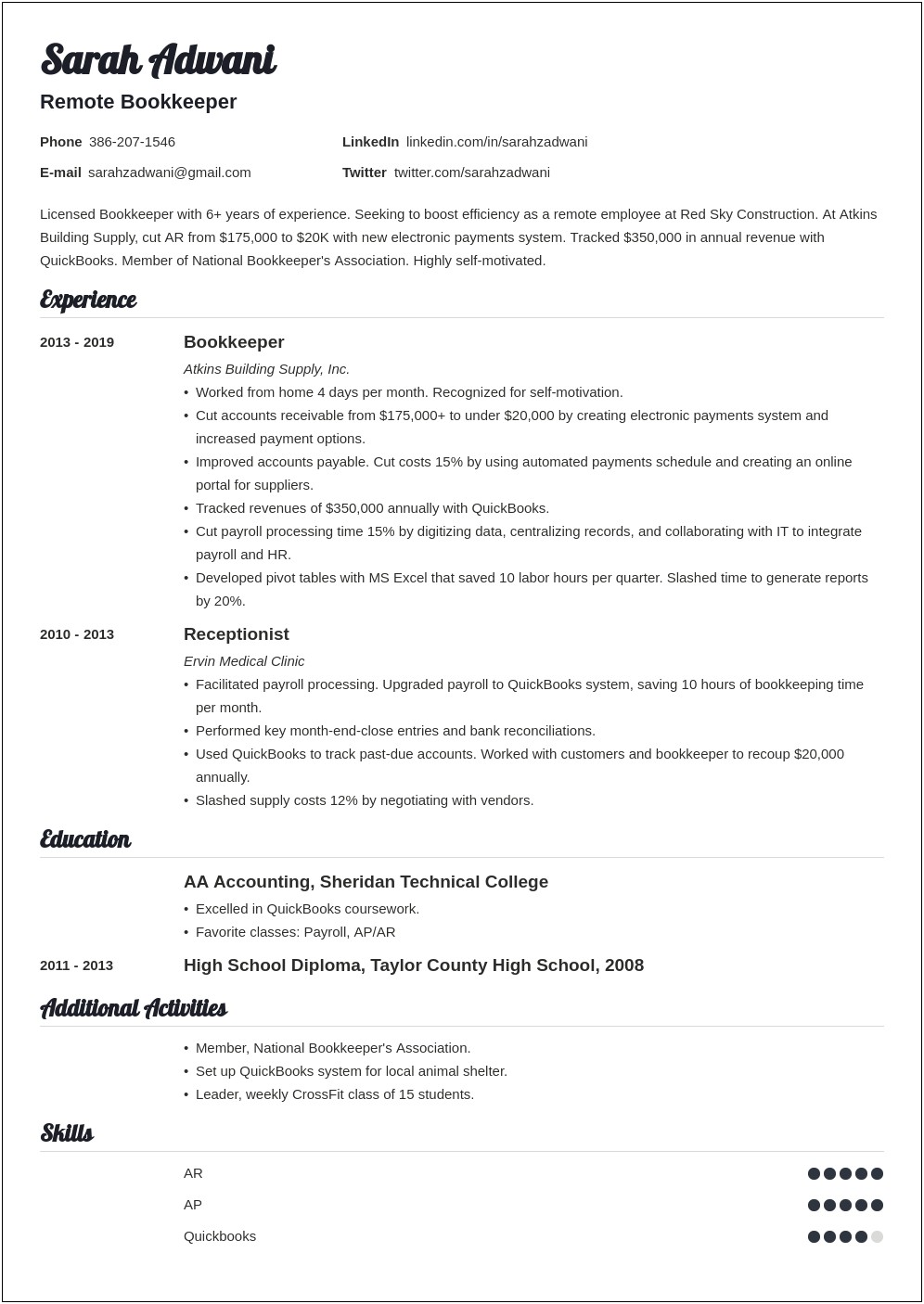 Stay At Home Mom Functional Resume Example