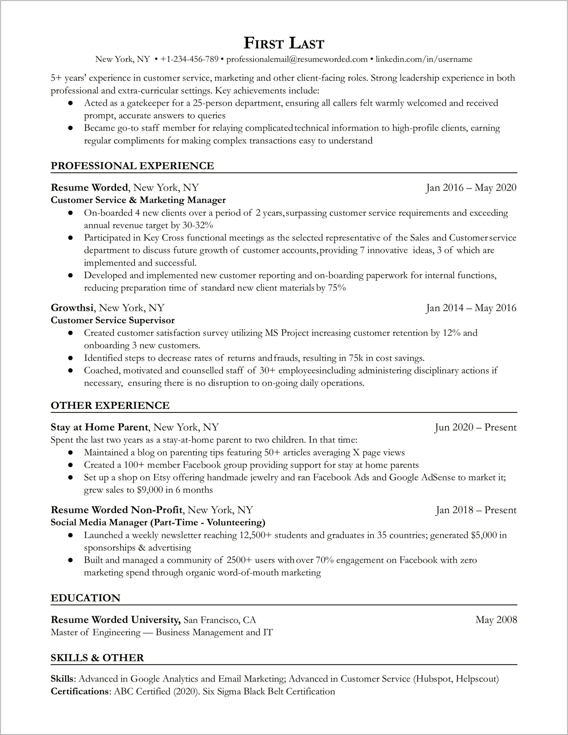 Stay At Home Mom Resume And Cover Letter