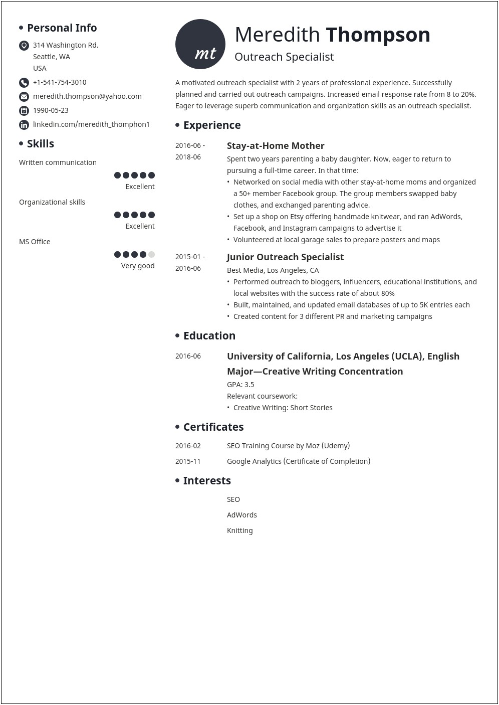 Stay At Home Mom Resume Objective Examples