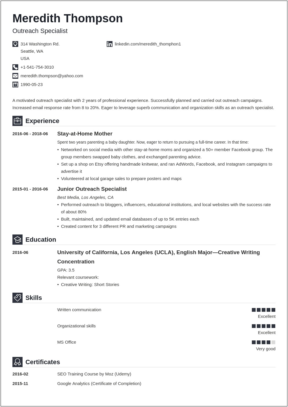 Stay At Home Parent Resume Examples