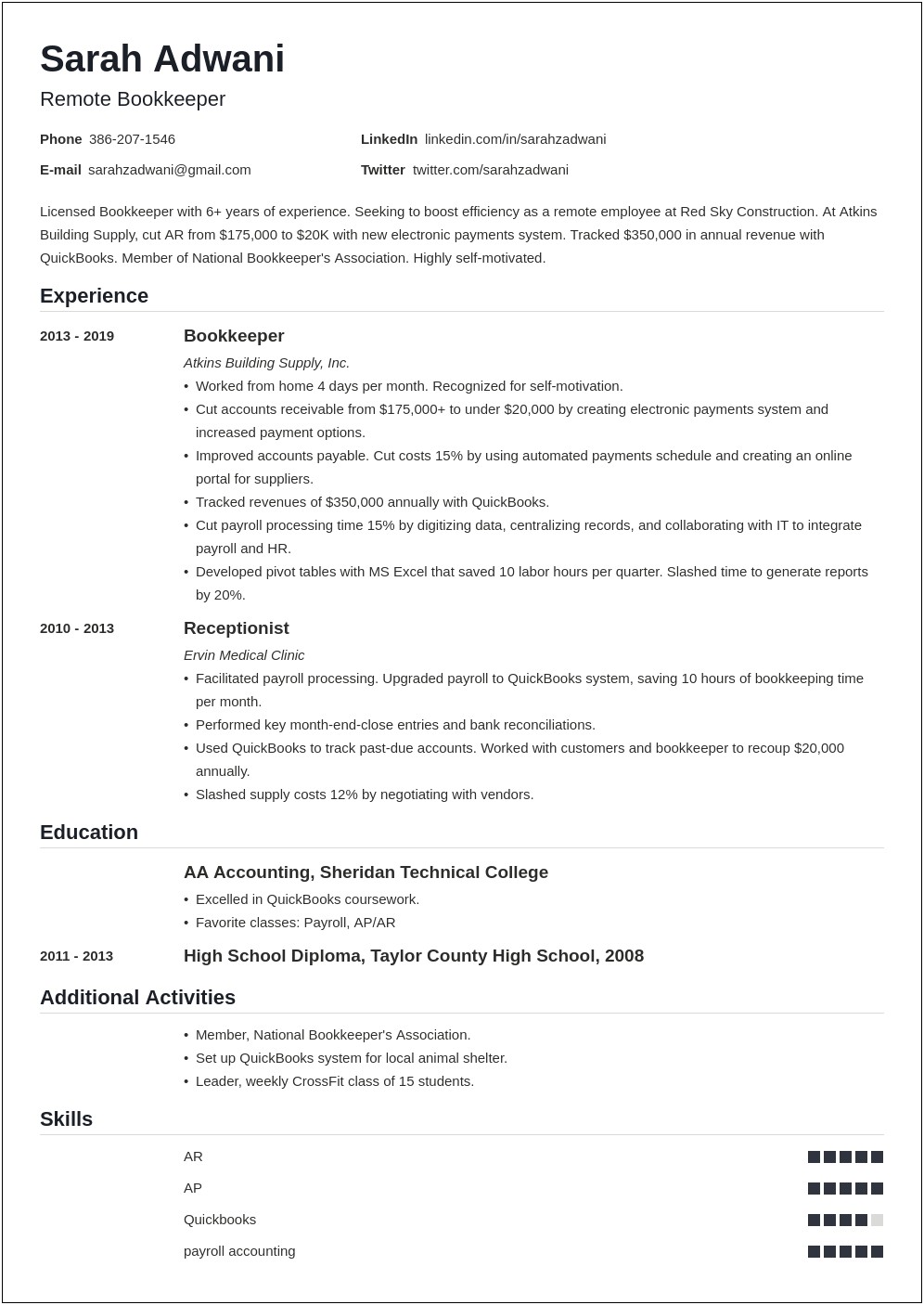 Stay At Home Parent Resume Sample