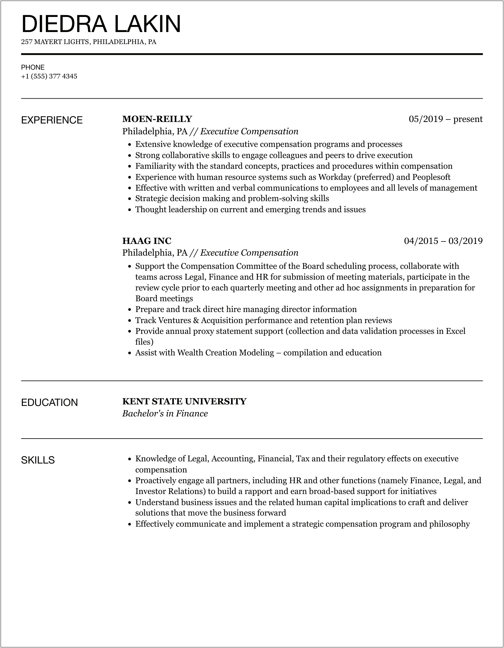 Stock Option Executive Compensation Resume Examples